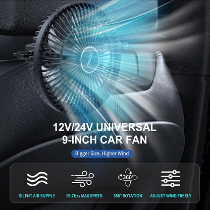 XOOL Clip Car Fan, 9 Inches 12V/24V Fan, 360° Rotatable Electric Cooling Clip on Fan with Stepless Speed Regulation for SUV, RV, Truck - Image 3