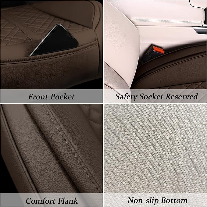 Car Seat Cover for Front Car Seat Bottom,Premium PU Leather Seat Cushion | Without Backrest with Storage Pocket,Full Wrapping Edge Works with Sedan SUV Pickup Minivan - Image 3