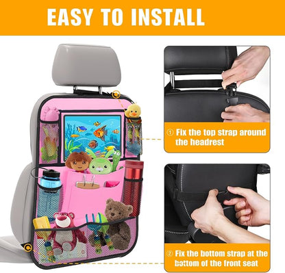 Backseat Car Organizer w/ 10 Storage Pockets, 11" Tablet Holder, 2 PCS Pink | Car Organizers and Storage Kick Mats Back Seat Protector w/ Touch Screen Tablet Holder for Kids Toddlers, Travel Accessories - Image 6