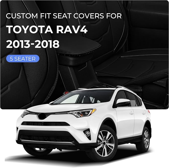 1:1 Custom Car Seat Covers Fit for Toyota RAV4 2013-2018 | Fit for RAV 4 XLE LE Limited Adventure Full Set Premium Faux Leather Seat Protectors Anti-Slip Design 5-Seat Black - Image 2