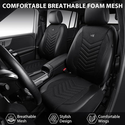 CAR PASS 3D Foam Mesh Leather Seat Covers Front Seats, Breathable Two Front Seat Cover for Cars, Comfortable Universal Fit for SUV Truck Sedan Automotive Anti-Slip Airbag Compatible, All Black - Image 7
