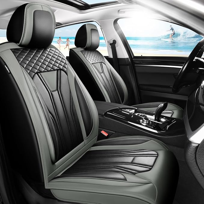Fit Land Cruiser Premium Leather Car Seat Covers for Toyota Land Cruiser 2000-2025 2026 - Waterproof，Breathable，All-Weather Seat Cushion Protecto & Airbag Compatible, 2 Front Seat Gray&Black by Unknown