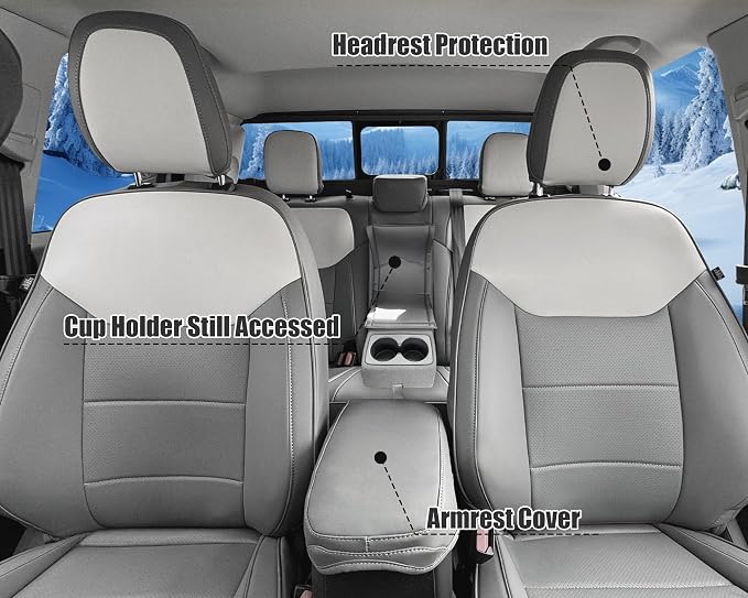 Mabett Seat Covers for 2022-2026 Maverick Accessories (Gray & White) | Full Set Seat Protectors, PU Leather, Waterproof, Breathable Fabric, Airbag Compatible, Safety Belt Cutouts - Image 6