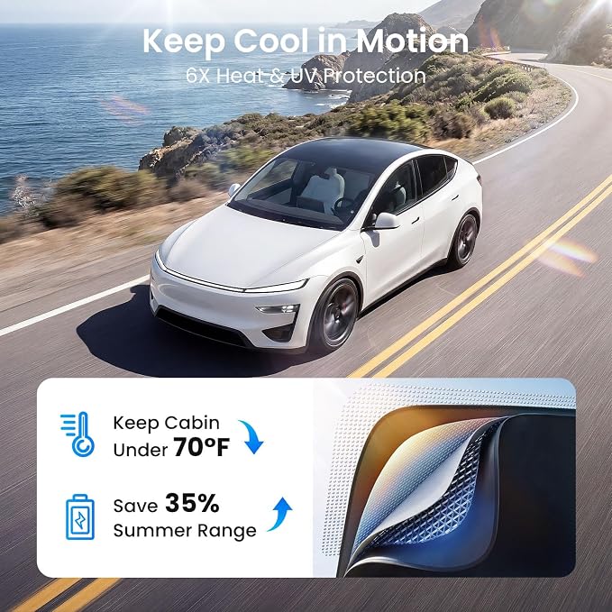 REEVAA Tesla Model Y Juniper (2026-2025) Sunshade Roof Accessories, Black | OEM Fit; Full Blackout & Heat-Blocking; Protect Interior & Reduce A/C Workload; Two-Piece Magnetic Design Prevents Sagging - Image 3