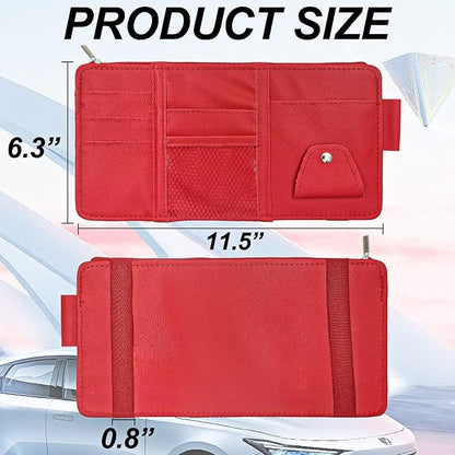 Keedolla Car Sun Visor Organizer with Multi-Pocket Net Zipper, Truck Visor Organizer Storage Pouch Holder for Cards, Pens, Sunglasses, CD Holder - Red - Image 3