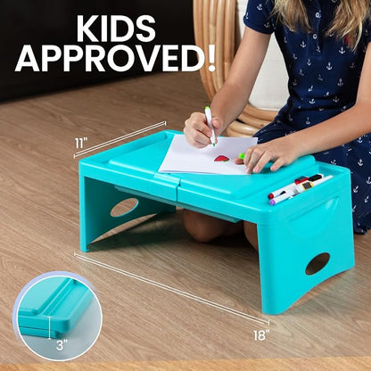 Loddie Doddie Foldable Lap Desk for Adults, Bed Tray, Teal Blue, 9.75"x12" | Portable Desk, Car Seat Tray for Road Trips, Storage Pocket, Lap Desk Kids, Folding Desk Bed Table - Image 6