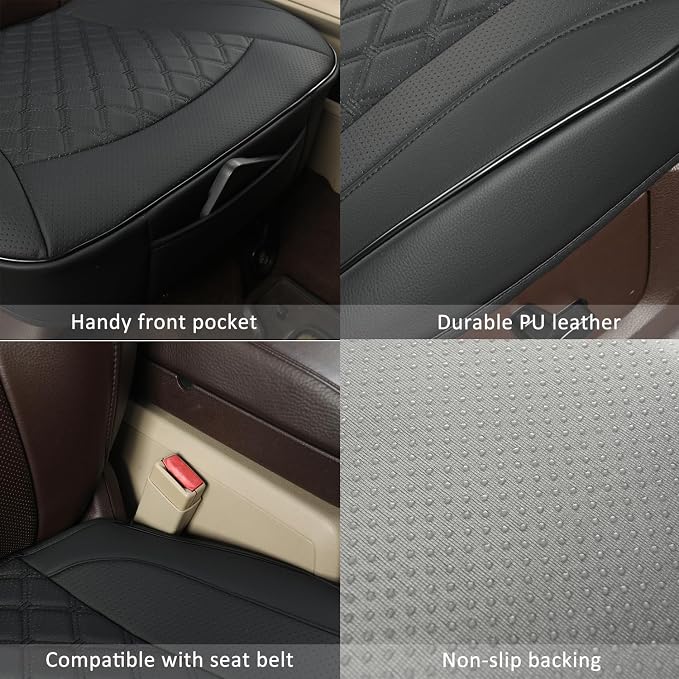 GIANT PANDA Bottom Seat Cover for Trucks&SUV, Front PU Leather Driver Seat Protector Fit for Chevy,Ram,Toyota,GMC,Ford F150 F-Series (2PCS-Black) - Image 6