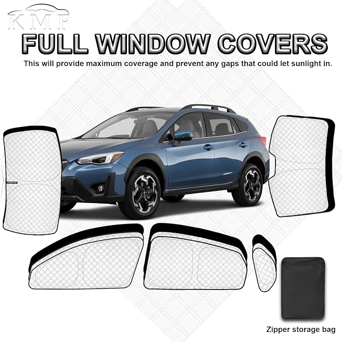 KMF 8pcs Thicken Full Sun Shades for Subaru Crosstrek 2018-2023 Accessories, Car Window Covers Sunshade for Windshield Side Rear, UV Block and Blackout Privacy for Camping Outdoor - Image 5
