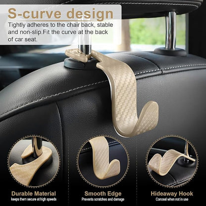 LivTee Car Purse Hook, Headrest Hook for Car, 4 Pack Universal Auto Car Seat Headrest Hook Hangers Organizer for Purse Coat Umbrellas Grocery Bags Handbag, Car Accessories - Carbon Fiber Beige - Image 2