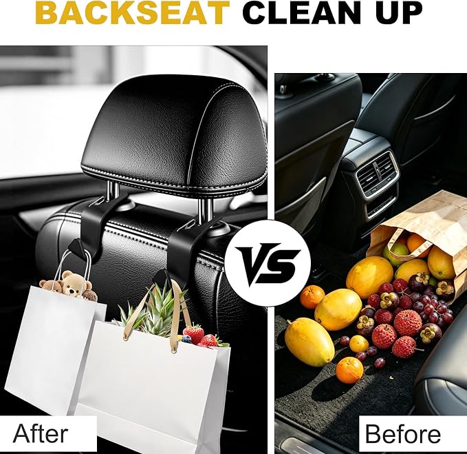 4-Pack Car Headrest Hooks Organizer for Purses Bags Groceries Backpack, 360° Rotation, Black - Image 5