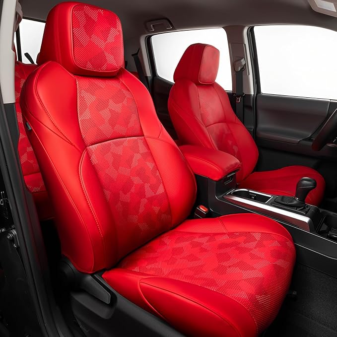 Custom Fit Car Seat Covers for Tacoma 2024-2026 4th Gen, Red Camo | Waterproof Leather Car Seat Covers Full Set, Full Coverage Protection, Airbag Safe, Factory Style Upgrade, Gas Only by Unknown