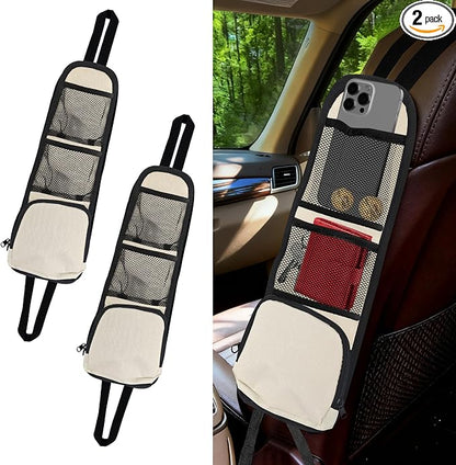 2PCS Car Seat Side Organizer, Car Organizers and Storage, Auto Front Seat Storage Hanging Bag, Auto Accessories Multifunctional Vehicle Mesh Pocket Holder for SUV Truck (Lvory White, 2PCS) by Unknown