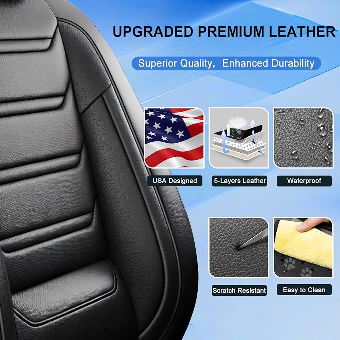 Fit Liberty Seat Covers Custom Fit for Jeep Liberty 2002-2012, Front Pair | Premium Leather Full Coverage Protectors, Waterproof, Breathable, Scratch Resistant, Easy Wipe, Airbag Compatible, Black - Image 5