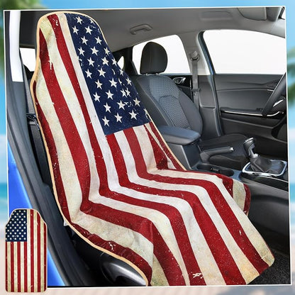 1Pcs Car Seat Cover Towel Non Slip Front Seat Car Seat Towel Performance Microfiber Athletic Running Towel Washable Seat Cover for Gym Workout Sweat Outdoor Sport Beach Hiking Yoga (American Flag) - Image 4