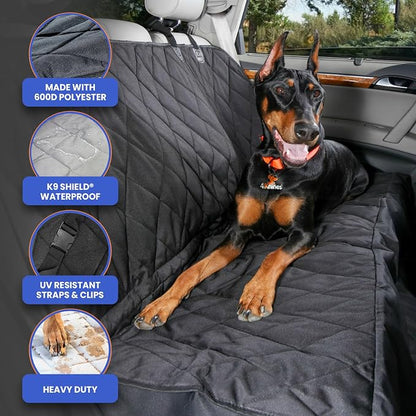 4Knines Heavy-Duty Rear Seat Cover for Dogs - Hammock, Grey Reg | K9-Shield waterproof layer, non-slip backing, quick-release clips for easy install and cleanup. Machine washable. - Image 5