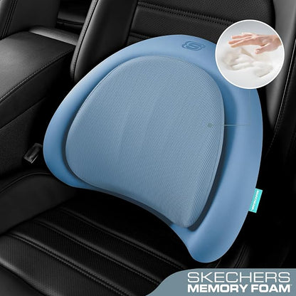 Skechers Lumbar Pillow Premium Memory Foam, Double-Layer-Office Chair Cushion for Tailbone Pain Relief,Butt Pillow for Office Chair,Car seat Cushion,Long Sitting Office Workers,and Car Drivers,Blue - Image 2