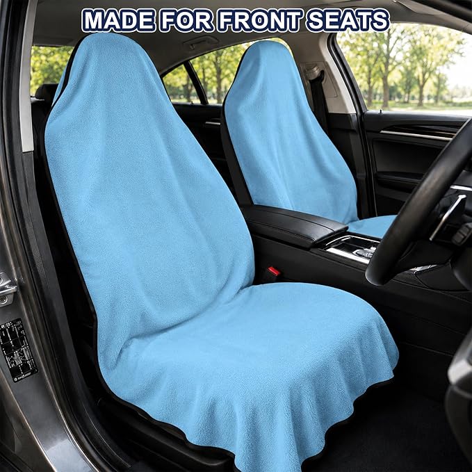 Car Seat Towel Cover 2 Pack for Front Seats, Sweat Absorbent Car Seat Protector with Non-Slip Backing, Waterproof Towel Car Seat Covers for Runners, Gym, Swimming, Beach, Pets, Sky Blue - Image 2