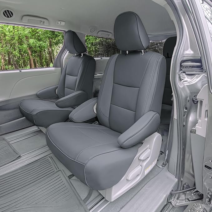 FH Group Custom Fit Car Seat Covers Specifically Made for 2011-2020 Toyota Sienna 7 Passenger, Car Seat Cover Full Set, Automotive Seat Covers in Solid Gray Faux Leather, Waterproof and Washable - Image 4