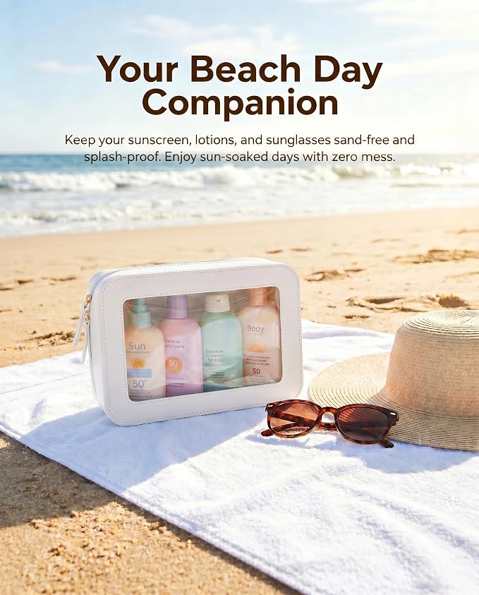 Clear Toiletry Bag,Portable Travel Makeup Pouch with Zipper, TSA Approved Organizer Sunscreen Bag Clear Makeup Toiletry Pouch Beach Vacation Essentials for Women Teen Girls (White) - Image 2