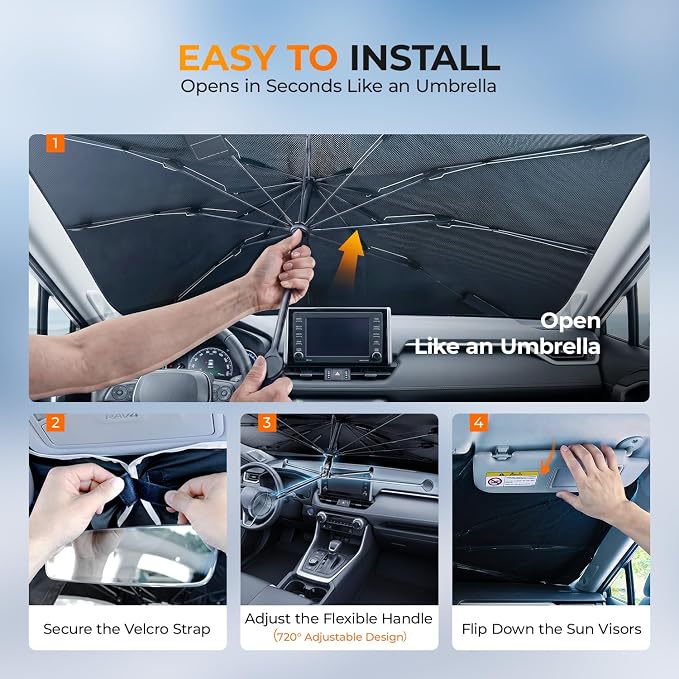 [2026 Upgraded] DooGooCoo Windshield Sun Shade Umbrella for Honda CRV 2023-2025 2026 [100% Sunlight Blocked, Cooling Ice Crystal] Sunshade for Car Windshield for CRV Sun Shade, Custom Fit for CRV. - Image 8