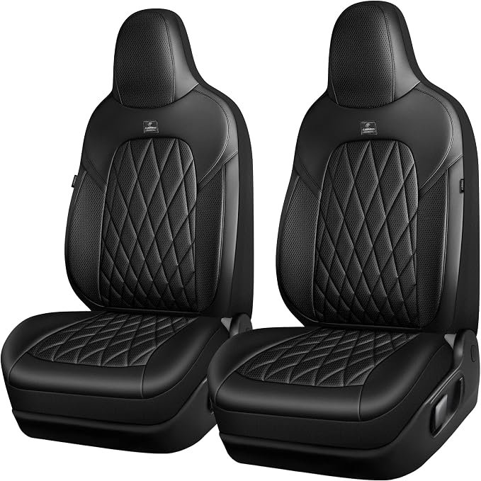 CAR PASS Nappa Leather High Back Front Seat Covers, Tesla Model 3 Model Y Breathable Faux Leather Front Bucket Seat Covers, Anti-Slip Airbag Compatible Universal Fit for Sedan SUV Van Truck, Black - Image 7