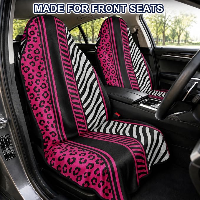Car Seat Towel Cover 2 Pack for Front Seats, Sweat Absorbent Car Seat Protector with Non-Slip Backing, Waterproof Towel Car Seat Covers for Runners, Gym, Swimming, Beach, Pink Zebra Leopard - Image 2