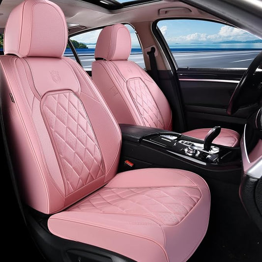 Coverado Front Seat Covers, Luxury Faux Leather Seat Covers for Cars, Pink Car Seat Covers, Car Seat Protector Waterproof, Automotive Interior Accessories Universal Fit for Most Sedans, SUVs, Trucks by COVERADOAUTO