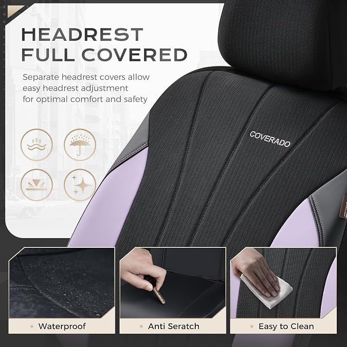Coverado Car Seat Covers 2-Pack, Seat Covers, Waterproof Leather Car Protectors Front Seats, Luxury Universal Fit Seat Covers for SUV, Truck, Sedan and Most Vehicles - Image 6