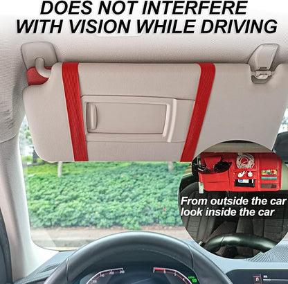 Keedolla Car Sun Visor Organizer with Multi-Pocket Net Zipper, Truck Visor Organizer Storage Pouch Holder for Cards, Pens, Sunglasses, CD Holder - Red - Image 9