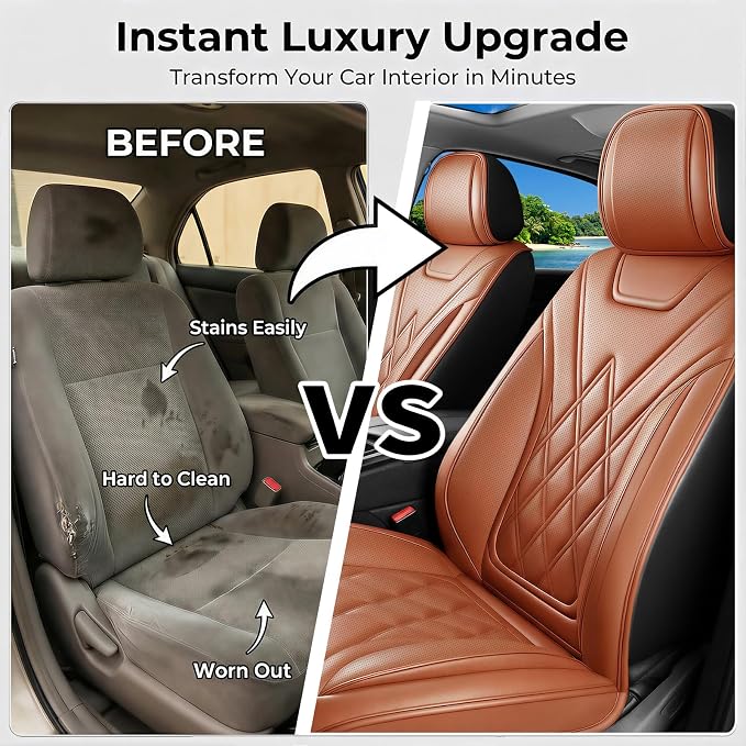 for Subaru Crosstrek 2016-2026 Car Seat Covers, Full Set, Brown | Luxury Full Coverage Leather Seat Protectors, Waterproof Breathable, Non-Slip, Easy to Install, Airbag Compatible, All-Season - Image 6