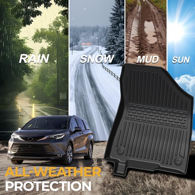 Floor Mats for 2021-2026 Toyota Sienna 7-Seat Accessories | w/ Spare Tire, Full-Coverage Set with Cargo Liner, Odorless TPE, All-Weather Protection, 3D Laser Fit, No Trimming Required - Image 6