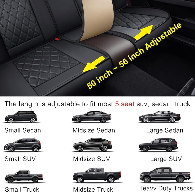 Seat Covers Full Set, Leather Car Seat Cover Fit for Sedan SUV Truck | Black Automotive Seat Covers,Waterproof, Front & Rear,Universal Car Seat Protector for For Families, Pets,Commuters - Image 5