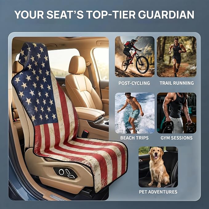 Waterproof Stain Resistant Towel Car Seat Covers | Universal Non-Slip for Gym Workout, Swimming, Beach and Workout Outdoor , Machine Washable(American Flag, 1 Pack) - Image 7