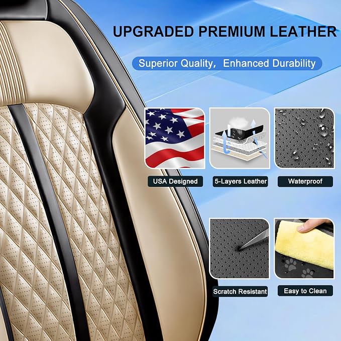 Fit CX-3 Seat Covers Custom Fit for Mazda CX-3 2016-2021, Full Set | Premium Leather Full Coverage Protector, Waterproof, Breathable, Scratch Resistant, Easy Wipe, Airbag Compatible, Black+Beige - Image 3