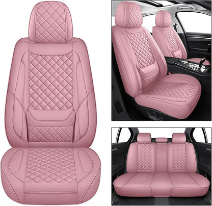 Leather Car Seat Covers Full Set Automotive Seat Protectors | Breathable Waterproof Durable Full Surround & Lumbar Support Design Non-Slip Universal Fit for Most Cars SUV Trucks Van Pink - Image 2