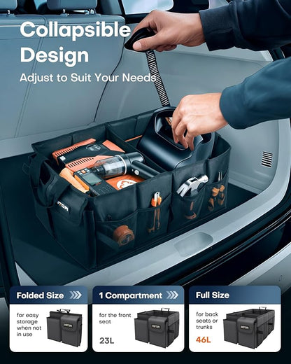 HOTOR Trunk Organizer - Foldable Car Organizer for SUVs & Sedans Storage | Sturdy Car Organization for Men & Women, Car Accessories, Tools, Sundries, Black, 2 Compartments, 21.3" x 12.6" x 10.6" - Image 6