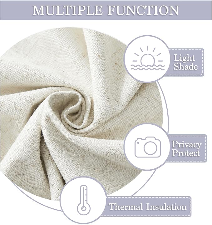 RYB HOME Natural Linen Textured French Door Window Curtains 100% Blackout | Self Adhesive, Thermal Insulated Privacy Energy Saving, Shades for Nursery Office Patio Glass Door, W26 x L69, 1 Panel - Image 6