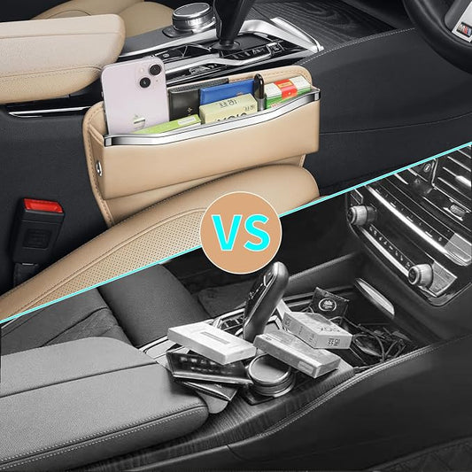 HOLDCY Car Seat Gap Filler Organizer - Leather Console Side Pocket Seat Storage - Stylish and Practical Car Accessories for Cars,SUV,Truck (Beige - 2 Pack) - Image 2