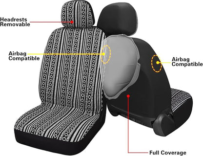 HAIYAOTIMES Baja Saddle Blanket Car Seat Covers Full Set with Seat Belt Pads, Washable Breathable Seat Covers for Cars, Universal Fit Interior Covers for Most Cars, Airbag Compatible, Black/White - Image 5
