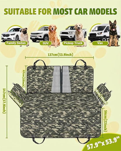 Dog Car Seat Cover, 600D Heavy Dute Car Seat Cover for Dogs Pets, 100% Waterproof Anti-Scratch Nonslip Dog Hammock for Cars, Seat Covers Protector with SeatBelt for Sedan SUV Truck Standard Camo - Image 2