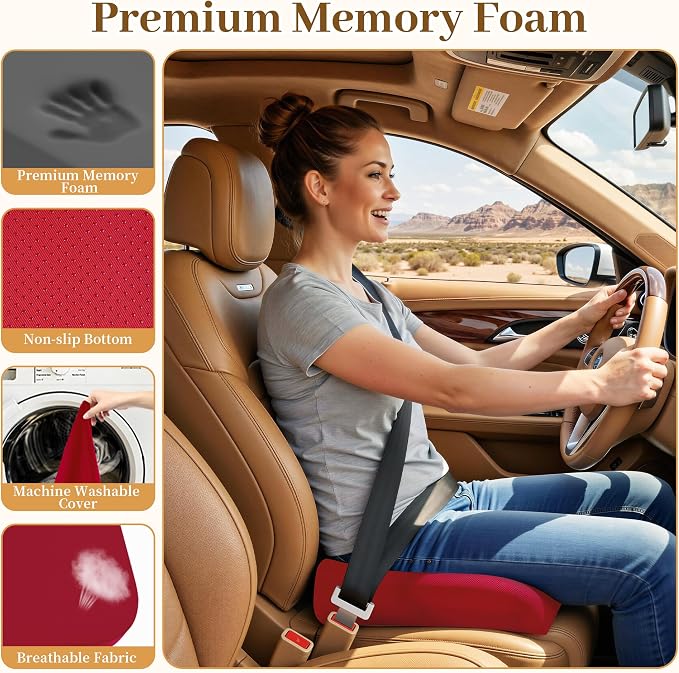 TranquilRelax 2XL Memory Foam Seat Cushion for Office Chair, 3.7-Inch, Red | Medium-firm Support for Long Sitting, Washable Mesh Cover, Non-slip Base, Perfect for Car Seats & Short Drivers - Image 3