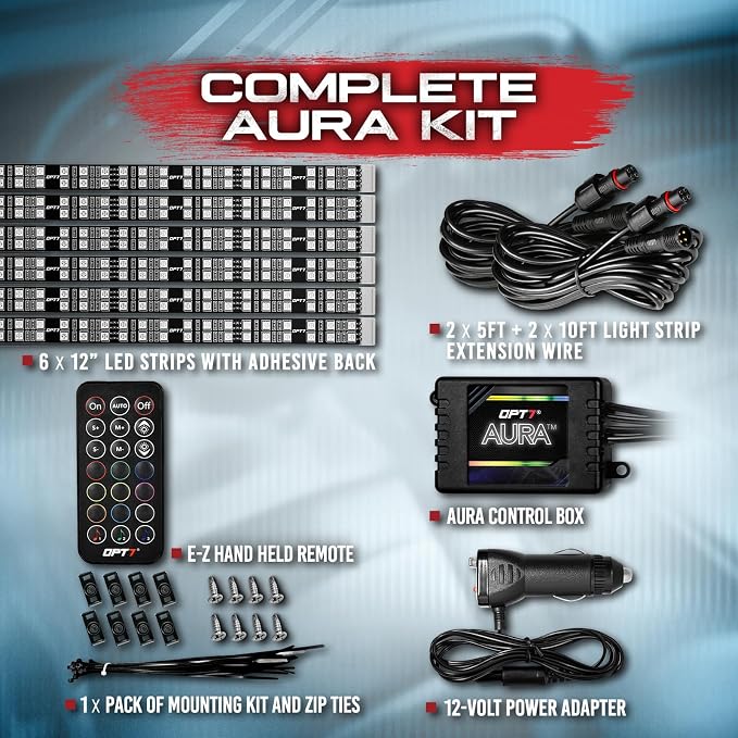 OPT7 Aura Double Glow RGB Interior Truck & SUV Lights with Remote Control | Ultra Bright Ambient Glow, Extended Underdash Lighting, 6PC Multicolor LED Strip, Sound Sync, 12V Crew Cab Truck Accessories - Image 6