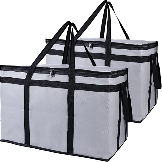 Bodaon 2-Pack Insulated Food Delivery Bag for Hot and Cold Meal, XXX-Large Grocery Tote Insulation Bag for Catering, Pizza Warmer, Cooler/Thermal Bags, Grey by Bodaon