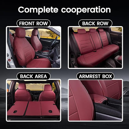 HKZ Custom Fit Civic Seat Covers for Honda Civic Sedan 2016 2017 2018 2019 2020 2021 EX,EX-L,EX-T,Touring,LX-P,Sport - 5-Seats Leather Full Set,Wine Red - Image 8