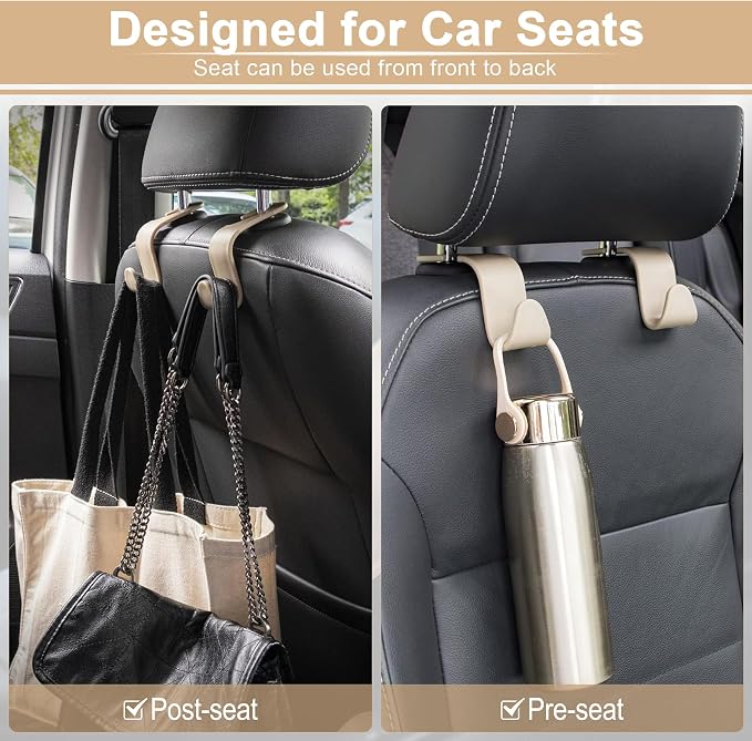 LivTee Car Seat Headrest Hook, Auto Seat Hook Hangers Storage Organizer Interior Accessories for Purse Coats Umbrellas Grocery Bags Handbag, 4-Pack - Image 6