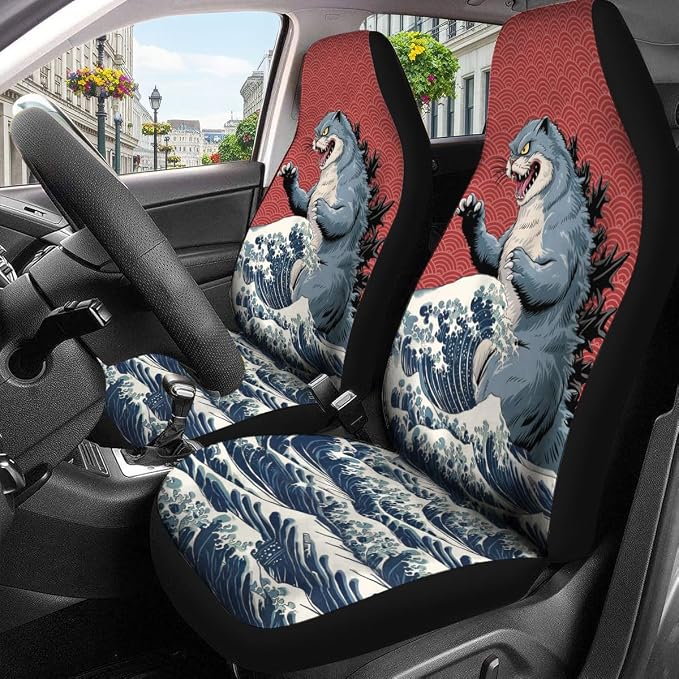 GENANY Cat Car Seat Covers, 2-Piece Front Seat Set | 2-piece polyester front seat cover set, each 49.5 x 19.6 inches, with adjustable straps and hooks - Image 3