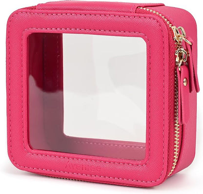Aveniee Mini Clear Makeup Bag, Small Cosmetic Bags Travel Toiletry Pouch Organizer, TSA Approved Make up Case with Zipper, Car Bag for Essentials,Hotpink by Aveniee