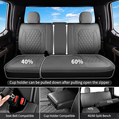 Huidasource Silverado Seat Cover, Sierra Seat Cover fit for Chevy Silverado/GMC 2014-2018 1500, 2015-2019 2500HD 3500HD Crew Double Extended Cab, Thickened Nappa Leather Truck Seat Covers, Black&Blue - Image 3