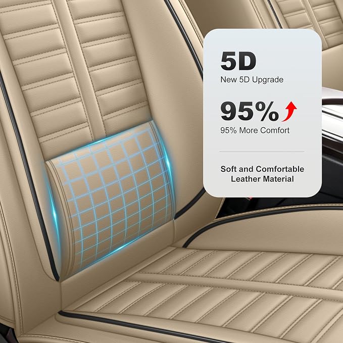 Fit for Honda Insight Seat Covers 2010-2026 Front Set | Faux Leather Waterproof Car Seat Covers, Airbag Compatible with Lumbar Support Anti-Slip Design, 2 Seater Beige - Image 3
