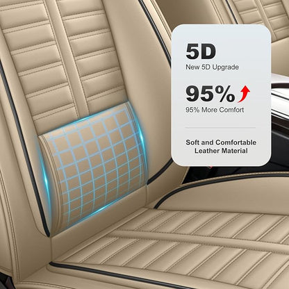 Fit for Lexus RX 350 Seat Covers 2007-2026 Full Set | Faux Leather Waterproof Car Seat Covers, Airbag Compatible with Lumbar Support Anti-Slip Design, 5 Seater Beige - Image 3